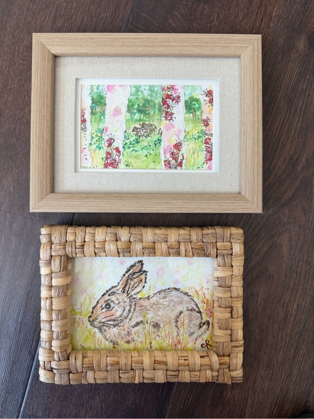 Original, one-of-a-kind, Framed Mixed Media Art Piece - Cows/Farmhouse